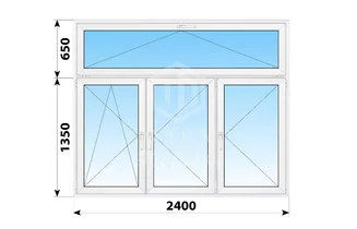 Трехстворчатое пластиковое окно с откидной фрамугой 2400x2000 ПО-П-П