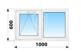 Двухстворчатое пластиковое окно 1000x600 О-Г