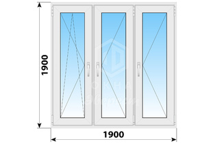 Трехстворчатое пластиковое окно 1900x1900 ПO-П-П